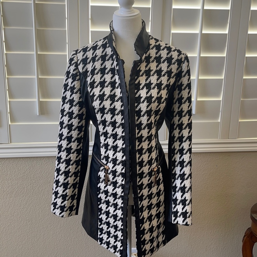 Lena Gabrielle houndstooth with faux leather coat
